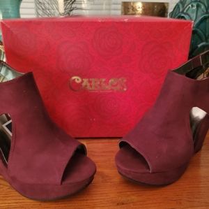 Carlos Santana "suede" wedges. Size 10, Maroon